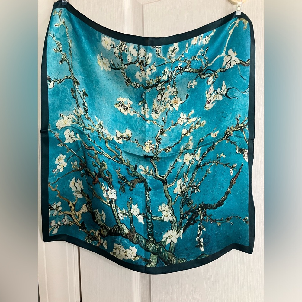 100% silk Scarf Bandana oil painting print Van Gogh almond blossom